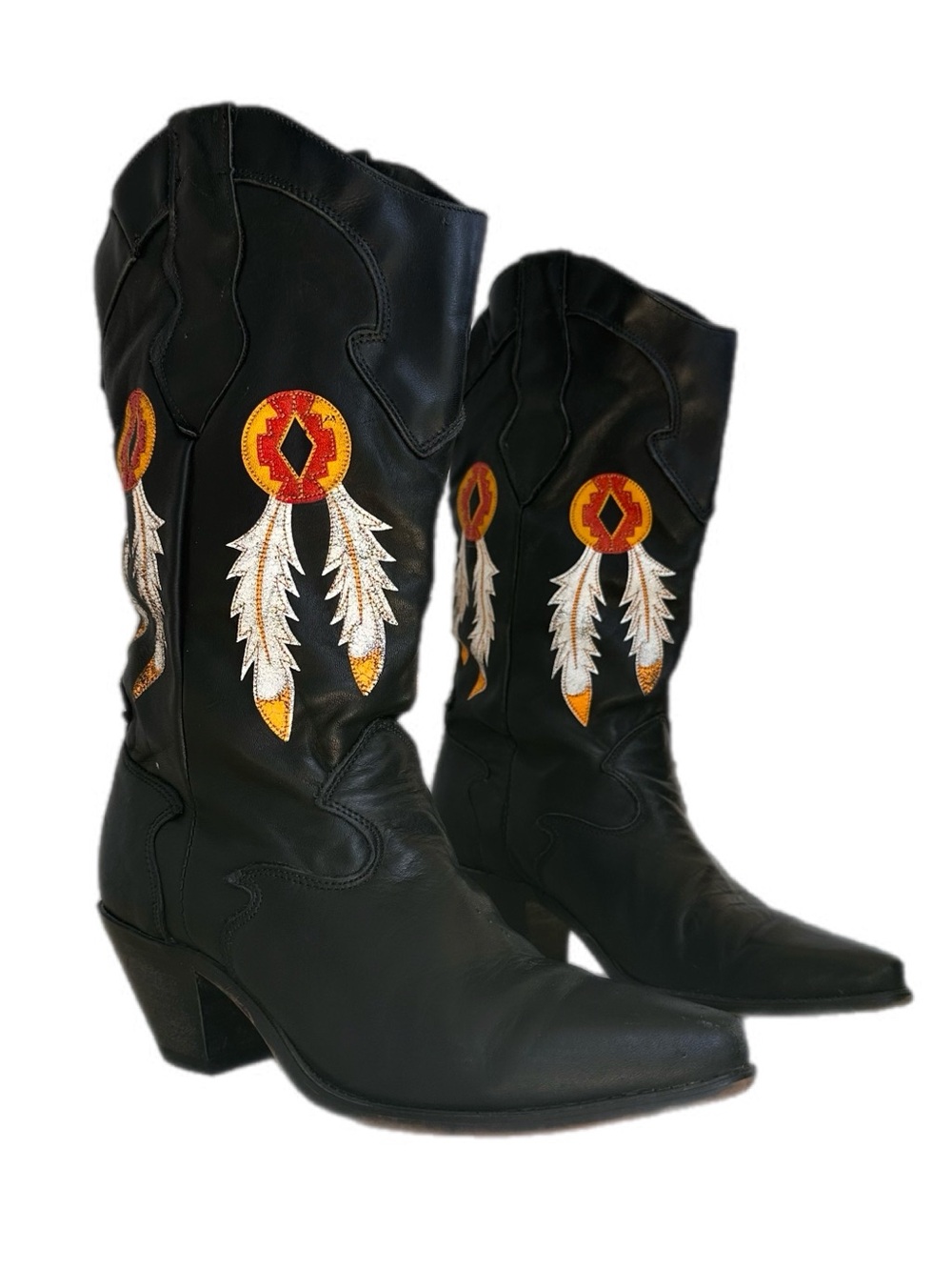 Vintage Code West Leather Western Boots Embroidered Dreamcatcher Feather 6.5